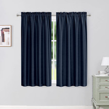 Chic Navy Blue Room Darkening Curtains 54" Length, 2 Panels for Home Decor