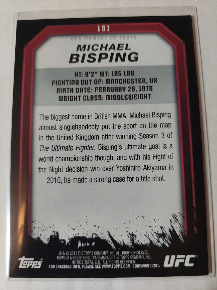 Michael Bisping #131 2011 Topps UFC Moment of Truth Gold Parallel - Image 2 of 2