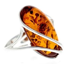 925 Sterling Silver Genuine Baltic Amber Adjustable Ring GL423A
