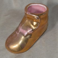 Vintage Gold On Pink Pottery Side Button Baby Shoe
