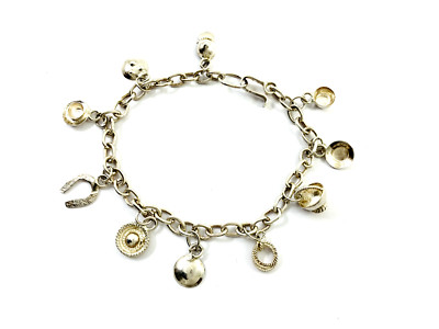 Taxco, Mexico 925 Sterling Silver Chain Cowboy Charm Bracelet, 8.7 grams, 17.5cm