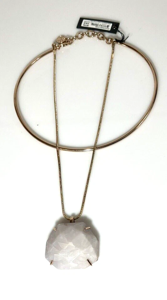 Collar Colgante Vince Camuto Tono Oro Rosa Grande Piedra Blanca Doble Capa Nuevo con Etiquetas Foto 4 de 4