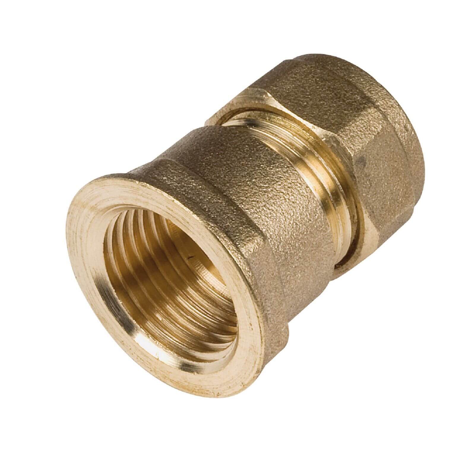 2 x Compression Straight Female Connector - 15mm x 1/2 For Hot & Cold Mains Pipe