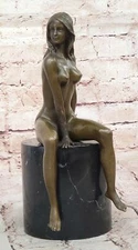 SIGNED DECO BRONZE SCULPTURE CUBISM NUDE GIRL ABSTRACT MODERN ART STATUE DECOR
