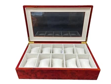 TECH SWISS Watch Box Burlwood  Wooden fits 10 Soft Cushions Glass Window