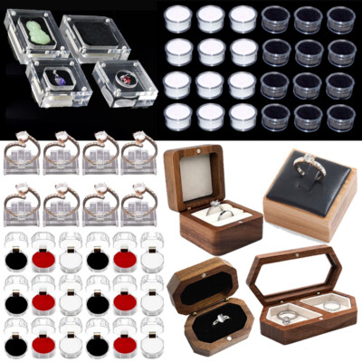 Plastic Clear Crystal Box Walnut Wood Ring Display Box Jewelry Gems storage boxe
