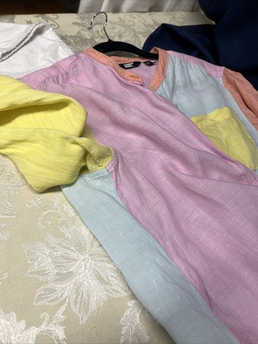 Lands End Leinen Colorblock Knopfleiste Cover Up Tunika Large - Bild 15 von 18