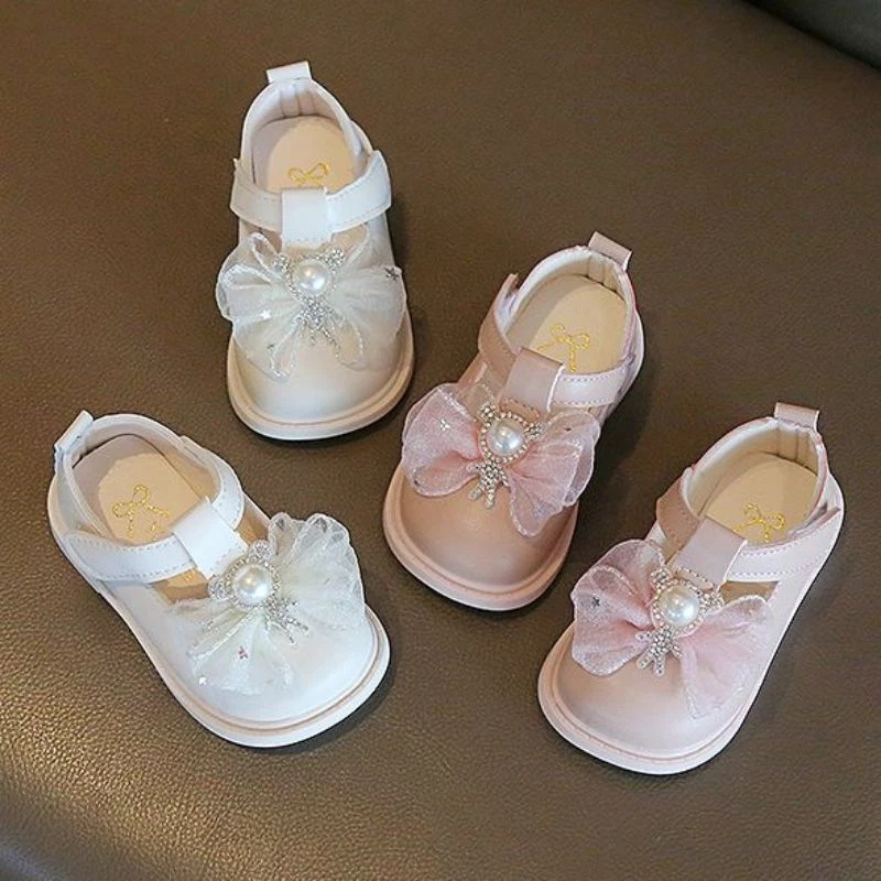 Bebés Niñas Niños Pequeños Fiesta Vestido Arco Princesa Zapatos Arco Jardín Plano Cuero Bombas Foto 3 de 4