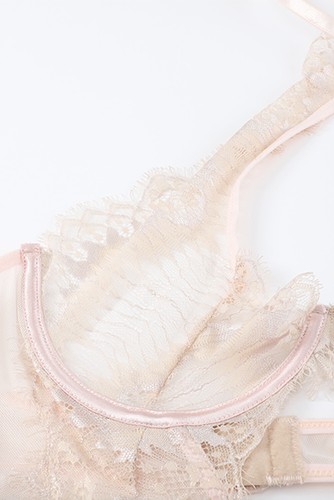 Body sexy bi-matière rose pâle dentelle mesh transparent glamour chic romantique - Foto 11 di 12