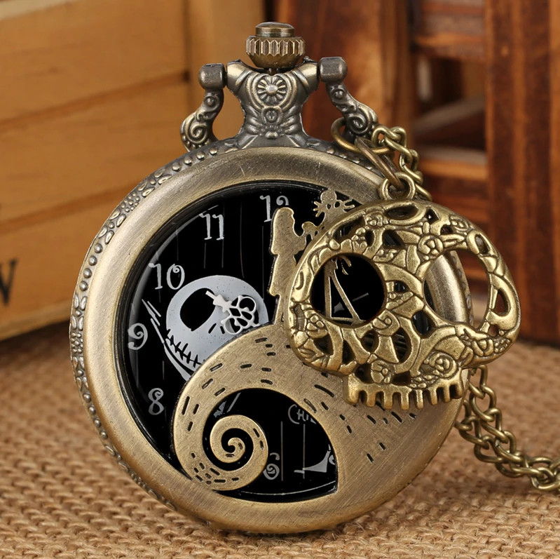 Montre à gousset tête de de Mr Jack L'Étrange Noël de Noël pendentif rétro bronze