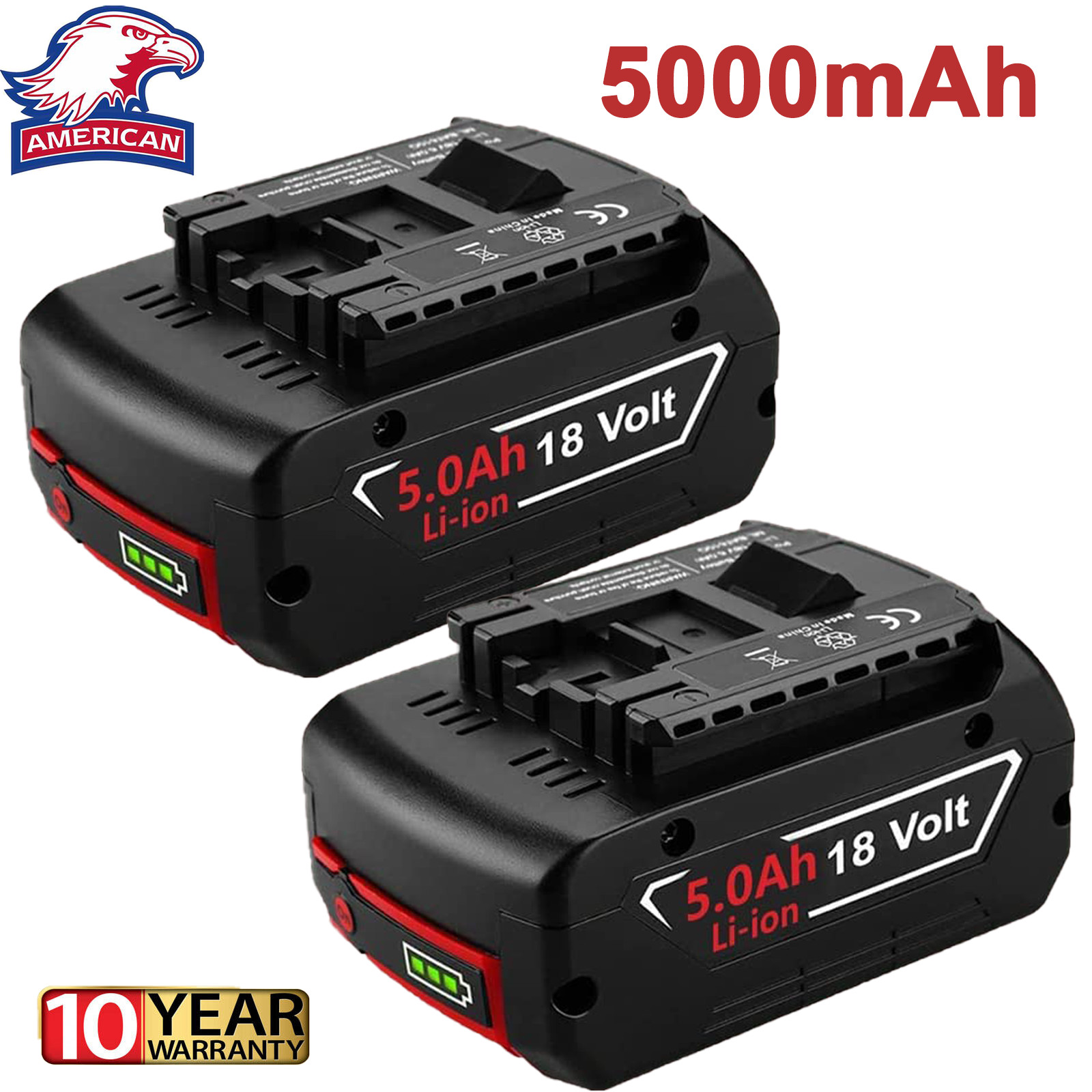 2X 5.0Ah For Bosch BAT618 BAT609 BAT612 18V Volt Lithium-Ion Battery Pack BAT620