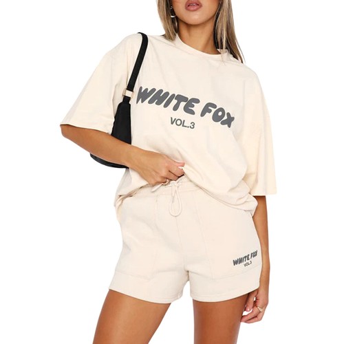 2 Piece White Foxs Womens Boutique T-Shirt Shorts Set Sweatshirt Sweatpants - Picture 28 of 48