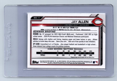 Jay Allen 2021 1st Bowman Draft Chrome Base #BDC-11 Cincinnati Reds - Picture 2 of 2