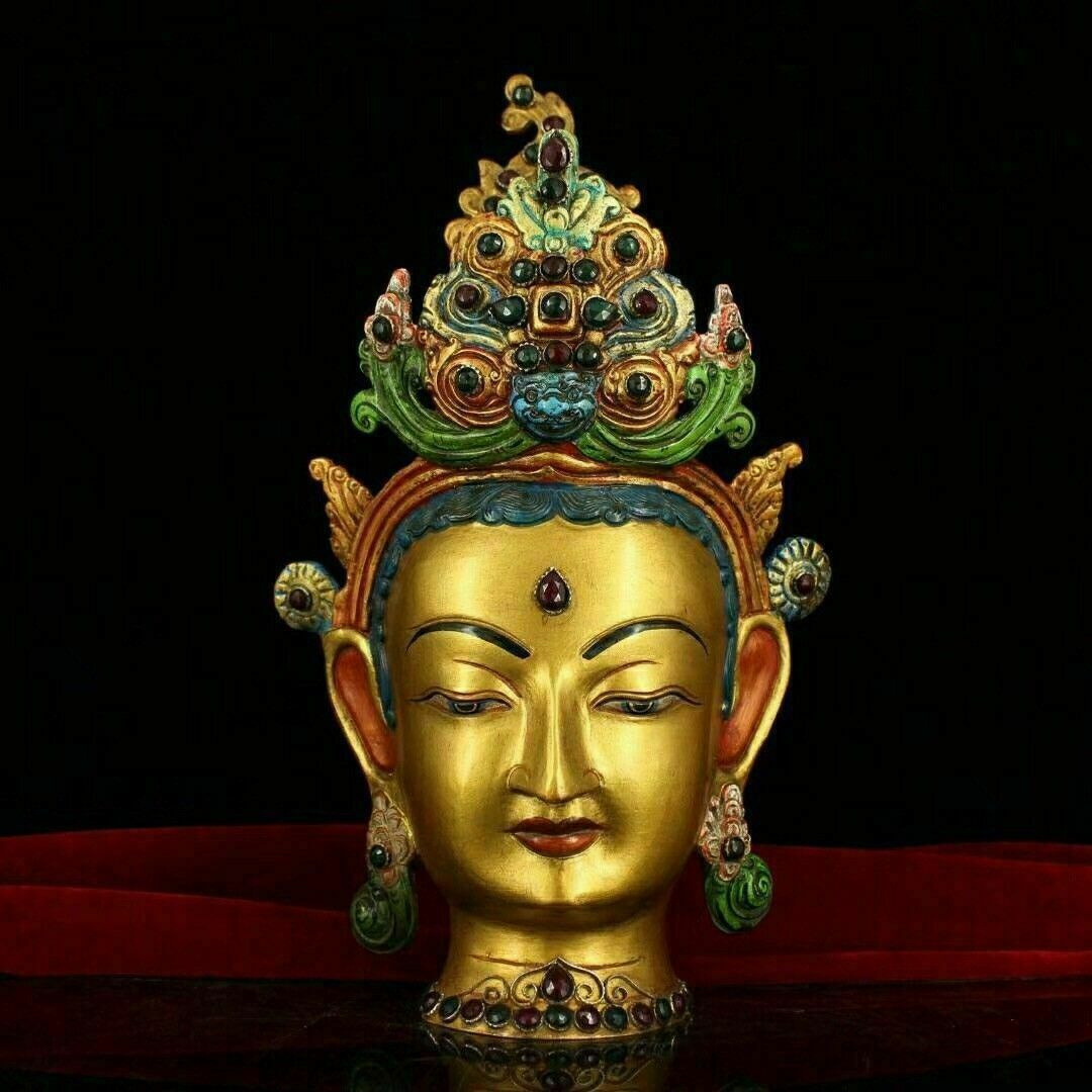 Chinese Antique Tibetan Buddhism Price reduction old copper Ta hand-set gemstone Nippon regular agency