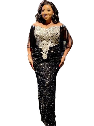 African Women Sequins Maxi Dress Wedding Party Evening Cocktail Prom Ball Gown - Picture 11 of 18
