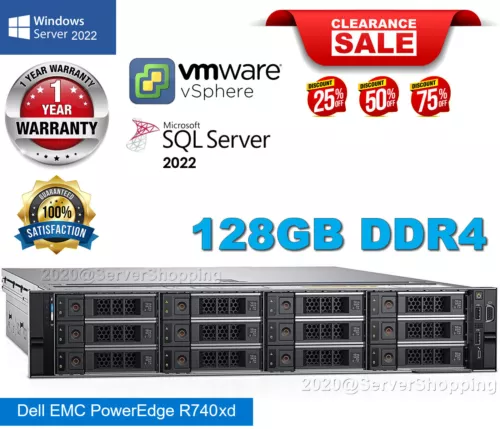 Dell PowerEdge R740xd 2xGold 6138 2.00Ghz 40Core 128GB H730P 7.68TB SSD 24TB SAS