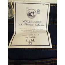 NEW Vigoss Studio Premium Bell Bottom Dark Wash Blue Jeans Sz 13/14/32 TALL