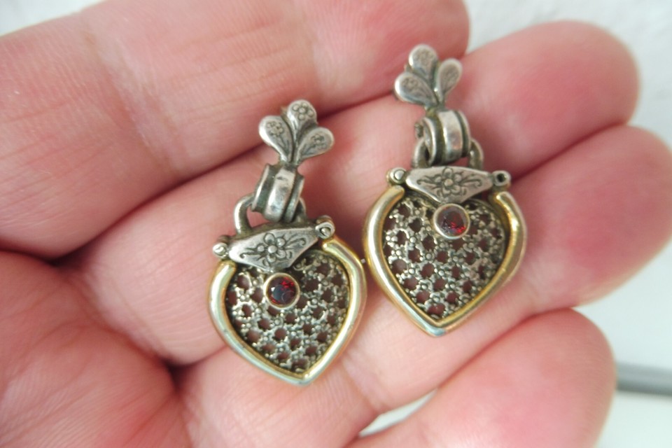 Orecchini Pendenti Granato Rosso Naturale Argento 925 - Fatti A Mano UK