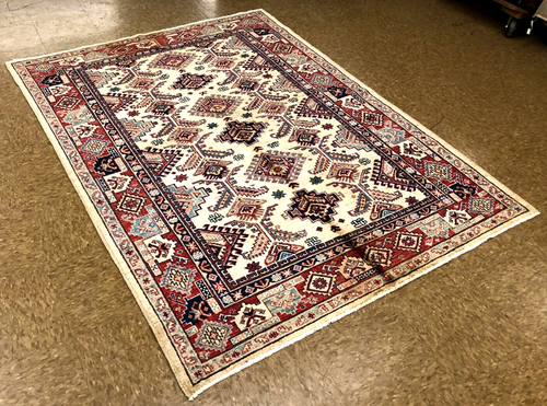 Hand-knotted 4'11" x 6'8" Super-Kazak, 100% handspan Wool Rug #143506HN - Picture 9 of 10