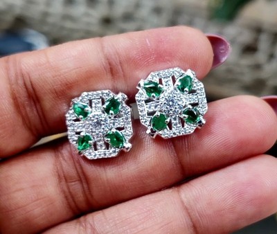 2Ct Pear Cut Lab Created Emerald Women's Stud Earrings 14k White Gold Plated