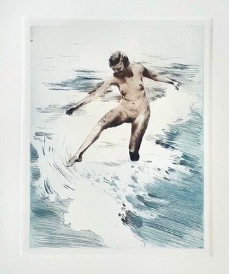 Farb-Radierung  Die Welle  C.J. Bauer | Hanfstaengl Nachlass | Grafikkunst