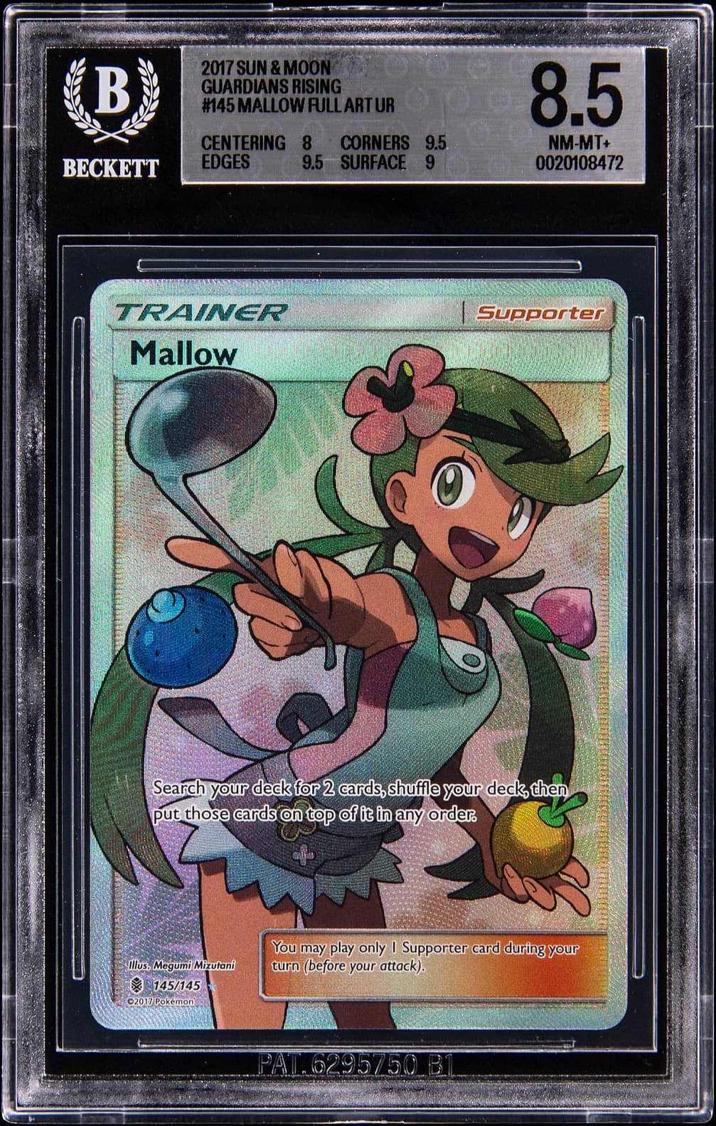 2017 Pokemon Sun & Moon Guardians Rising Full Art #145 Mallow - BGS NM-MT+ 8.5