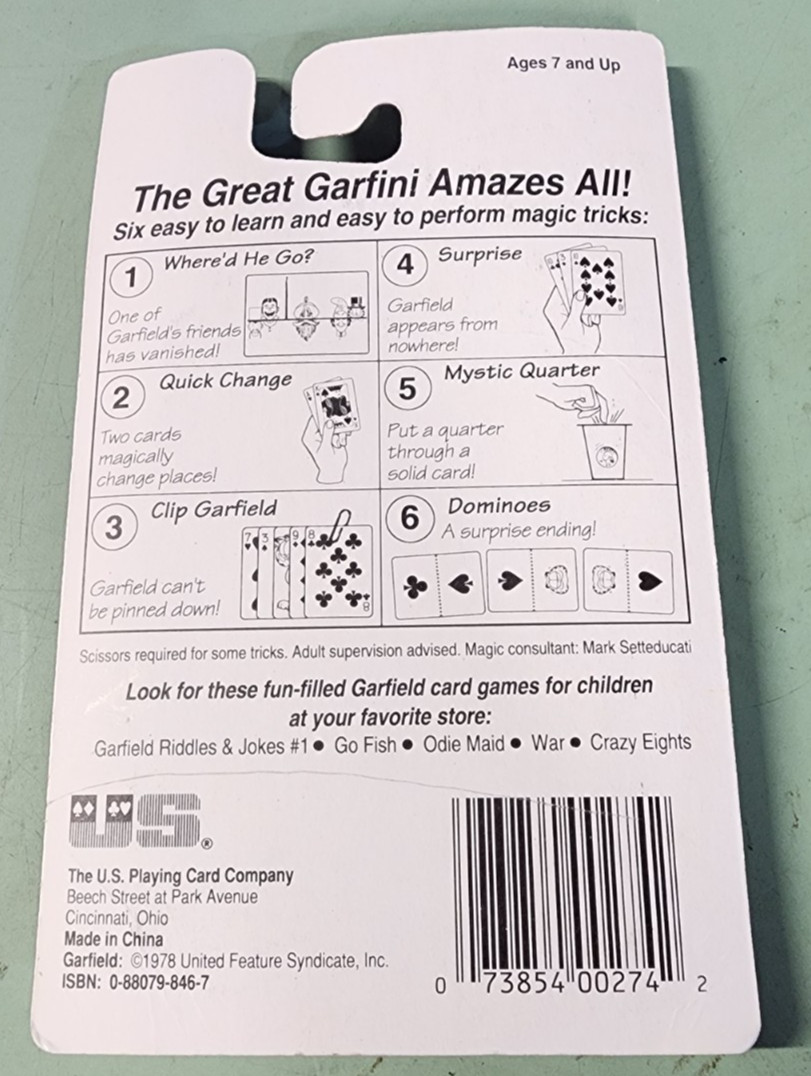 Vintage Garfield Magic Cards #1 Card Game US Playing Card Company Sealed NOS