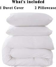 100 Organic Cotton Duvet Cover - 3 Piece King Size Comforter Set Soft White