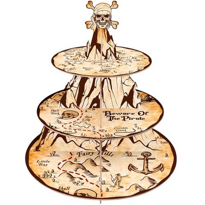 Pirate Cupcake Stand 3-Tier Treasure Map Cupcake Tower for Pirate Birthday Pa...