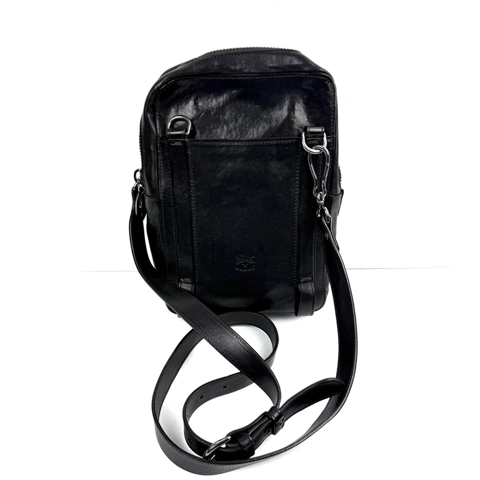 IL Bisonte Bandolera Bolso de Montura Negro Cuero Italiano Bolso de Mano Cartera Hecho en Italia Foto 2 de 4