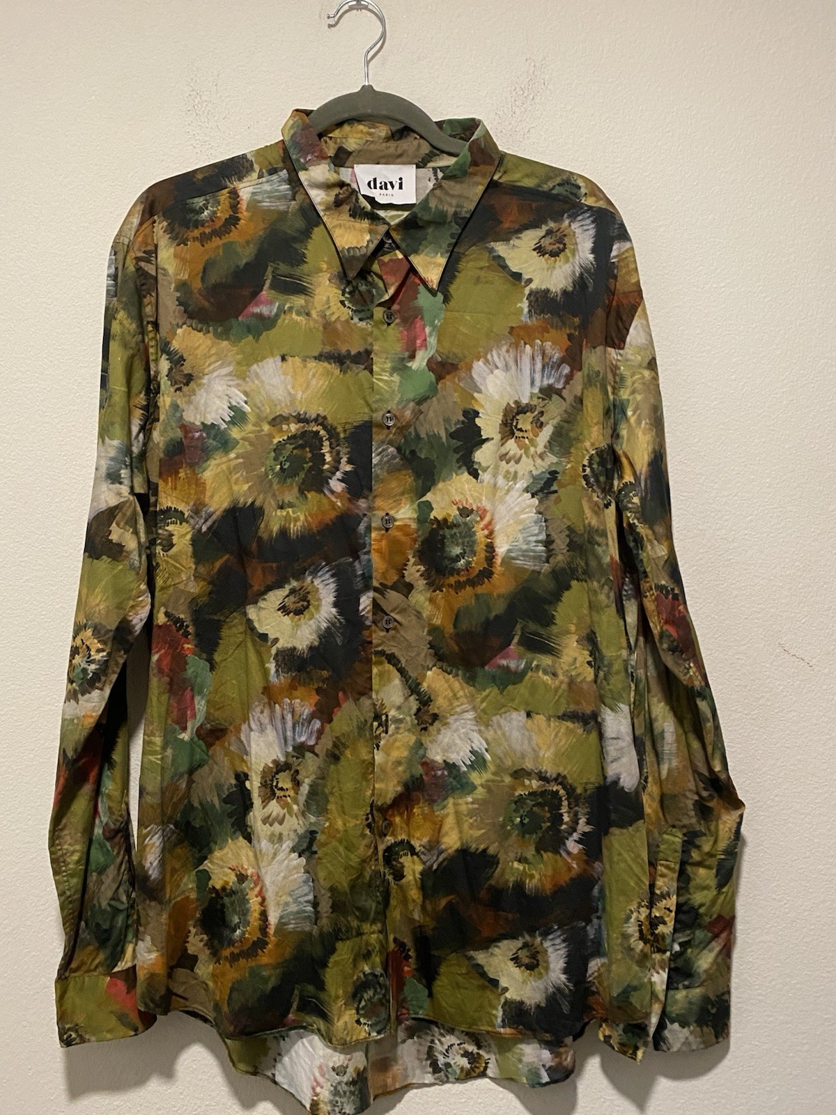 Camicia manica lunga UOMO SAINT LAURENT 100% cotone DAVI PARIS TONO TERRA stampa 2XL