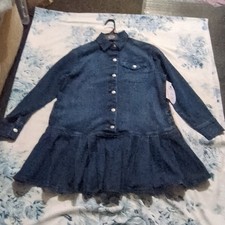 Scoop Mini Pleat Denim Shirt Dress Blue Button Long Sleeve M (8-10)
