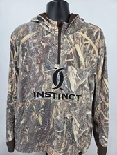 Cabelas Instinct Hoodie XL Green Camo 1/4 Zip Pockets Hooded Thermal Men