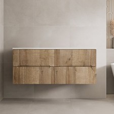1200mm Oak White Marble Vanity Unit Double Wall Hung No Basin Fluted Soft Close