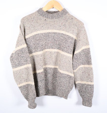 Stetson Donegal Wool Sweater Men's XL Gray Stripe Crewneck Chunky Knit USA Made