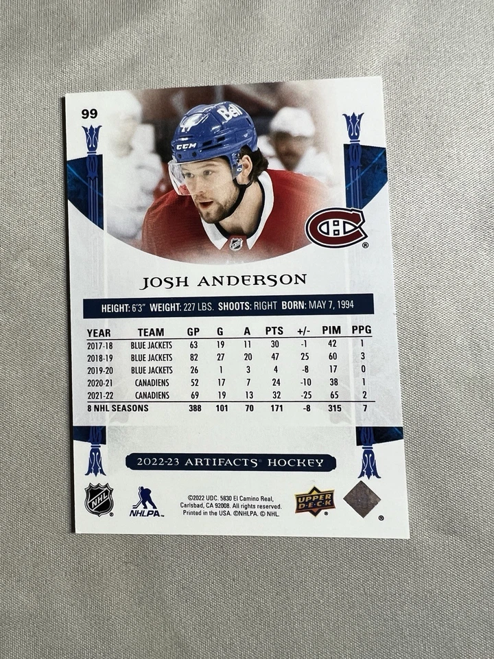 2022-23 Upper Deck Artifacts Pink /35 Josh Anderson #99 - Image 2 of 2