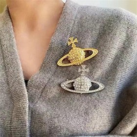 Saturn Planet Brooch Pin for Women Ladies Dainty Rhinestone Star Lapel Pin Cubic