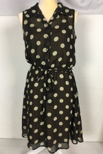 Emma n Michelle Dress Women Size 8 Brown w Tan Circles Sleeveless Elastic Waist