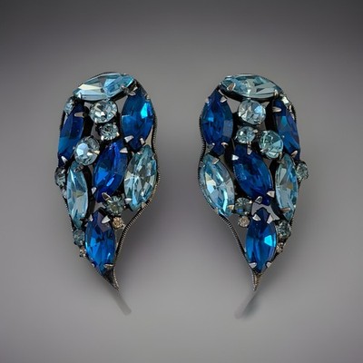 Vintage La Roca Aurora Borealis Crescent Clip On Earrings