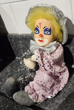 Vintage Creepy Hand Painted China Doll Clown 9  Figure - Prop