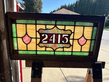 ~ ANTIQUE STAINED GLASS TRANSOM WINDOW ~ 32 x 16 ~ ADDRESS 2415 ~ SALVAGE