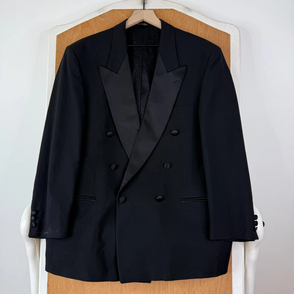 Terno formal vintage smoking masculino peito duplo 42R preto pico lã Bill Blass 6x1 - Imagem 2 de 4