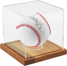 Baseball Display Cube - Clear Acrylic Baseball Holder Case with Wooden Base, Pro
