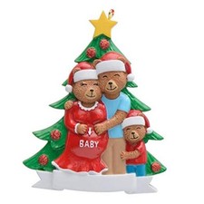 Pregnant Bear Family of 3 Christmas Ornament Pregnant Mom  Dad  1 kid