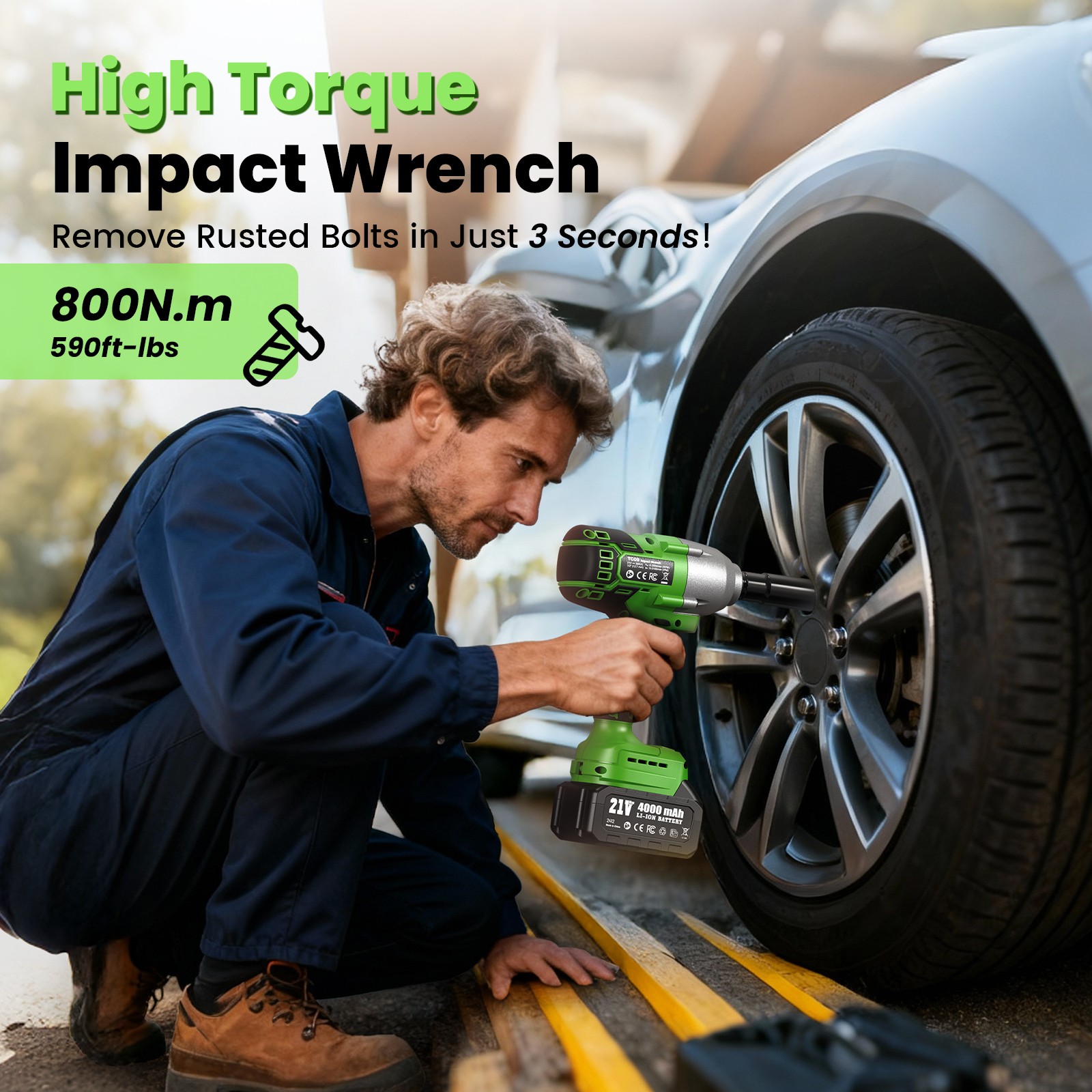 21V Electric Impact Wrench Cordless 1/2 " Brushless Motor 800Nm 2X4.0Ah Battery