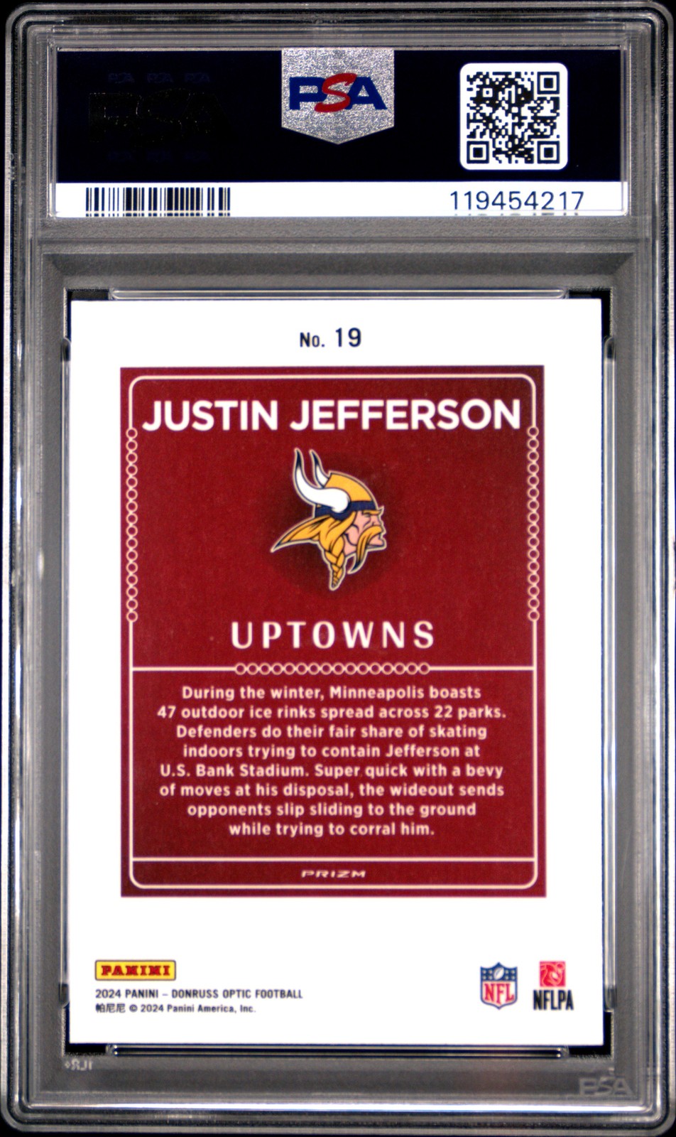 2024 PANINI DONRUSS OPTIC UPTOWNS #19 JUSTIN JEFFERSON PSA 10 view 2