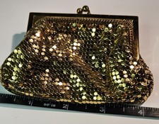VINTAGE WHITING AND DAVIS GOLD-MESH KISS-LOCK PURSE STAMPED 2684