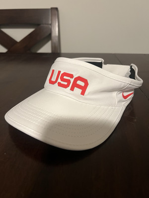 New Nike Pro Elite Tailwind Men's White USA Logo Adjustable Running Visor Cap