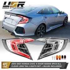Clear Lens RED LED BAR Tail Light 4pc Set L+R For 16-21 Civic 4D Sedan 10th Gen