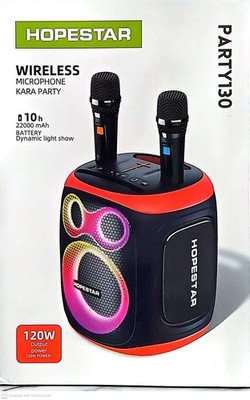 Hopestar PARTY130 Bluetooth Karaoke System - 120W, Dual Wireless Mics, RGB
